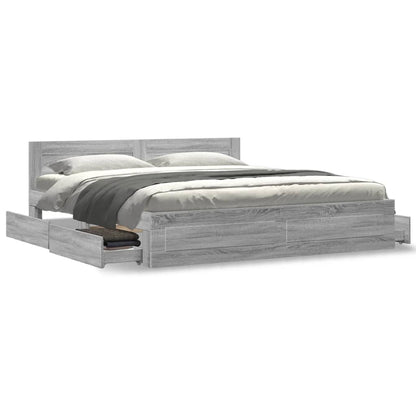 Bedframe met hoofdeinde bewerkt hout grijs sonoma 200x200 cm