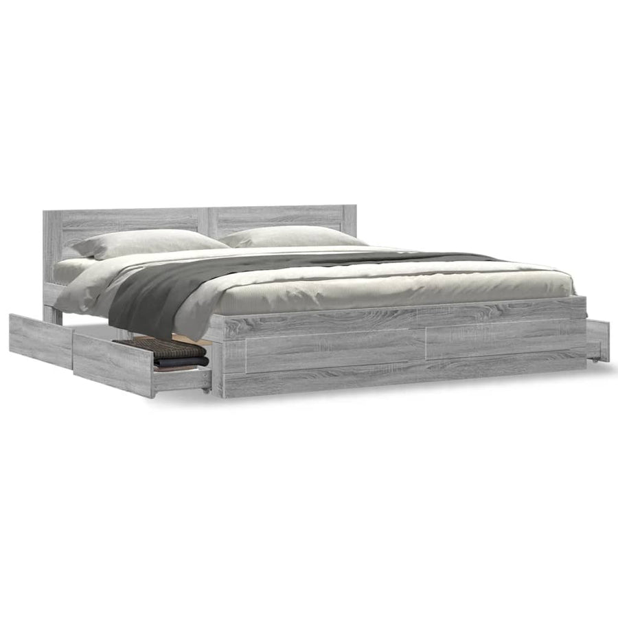 Bedframe met hoofdeinde bewerkt hout grijs sonoma 200x200 cm