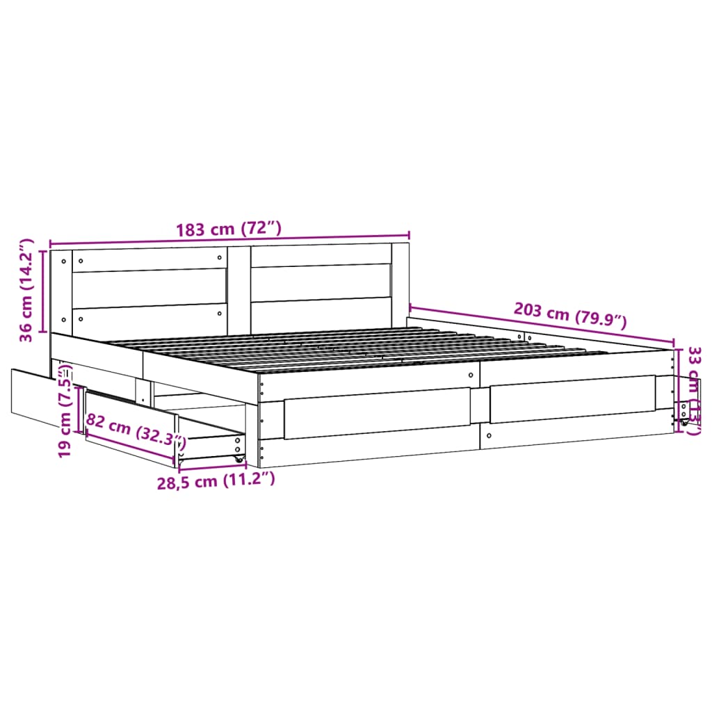 Bedframe met hoofdeinde bewerkt hout sonoma eiken 180x200 cm
