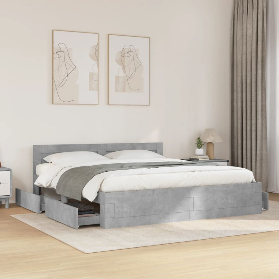 Bedframe met hoofdeinde bewerkt hout betongrijs 180x200 cm