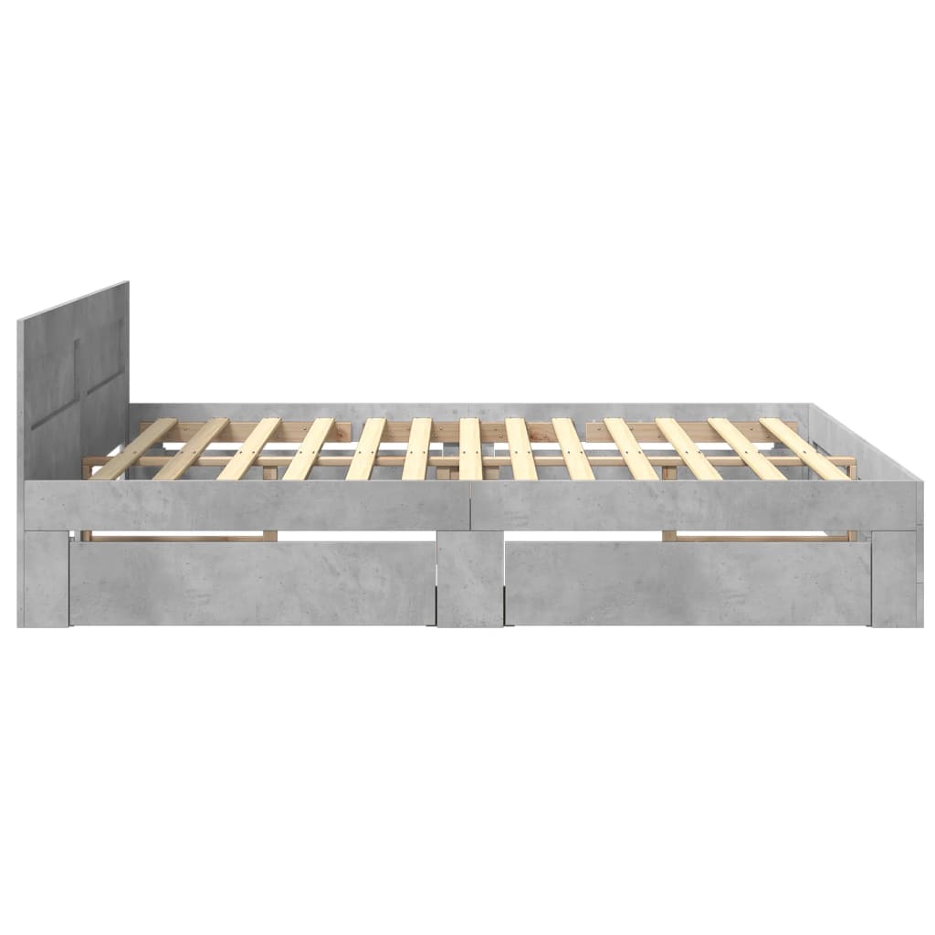 Bedframe met hoofdeinde bewerkt hout betongrijs 180x200 cm