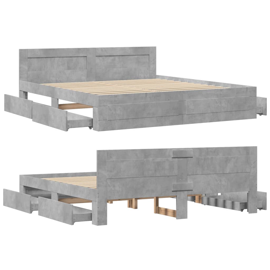 Bedframe met hoofdeinde bewerkt hout betongrijs 180x200 cm
