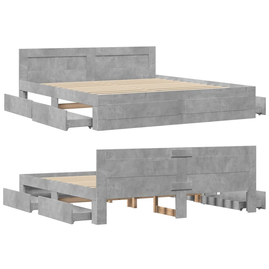 Bedframe met hoofdeinde bewerkt hout betongrijs 180x200 cm