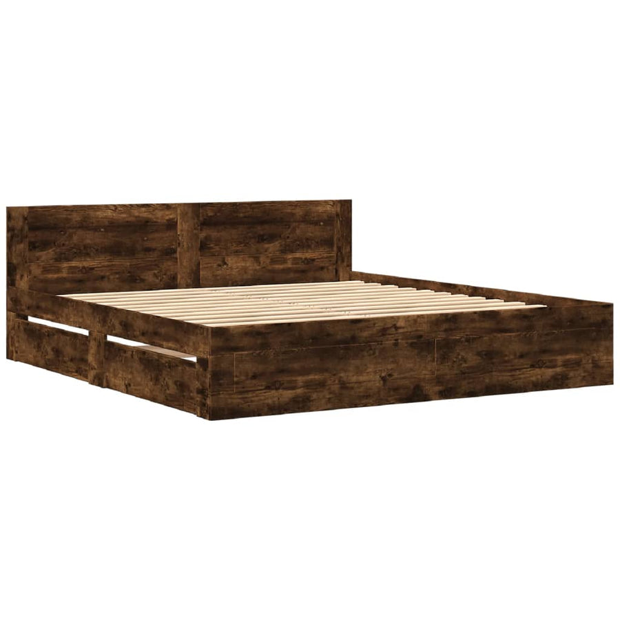 Bedframe Met Hoofdeinde Bewerkt Hout 180 x 200 cm Gerookt eiken