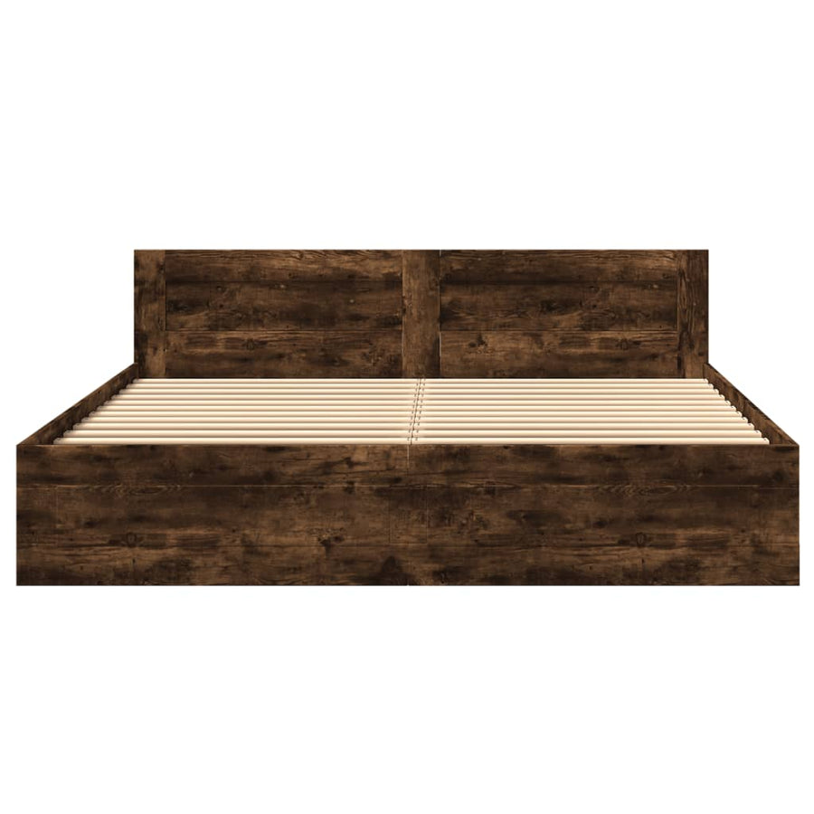 Bedframe Met Hoofdeinde Bewerkt Hout 180 x 200 cm Gerookt eiken