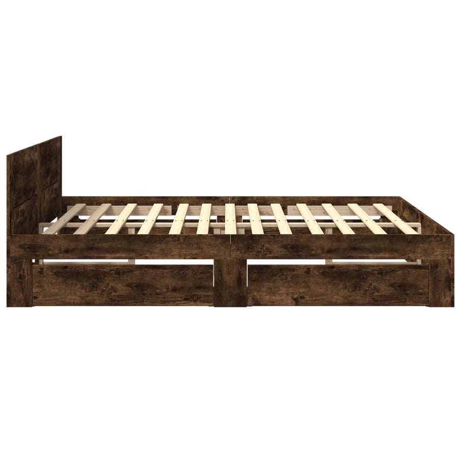 Bedframe Met Hoofdeinde Bewerkt Hout 180 x 200 cm Gerookt eiken