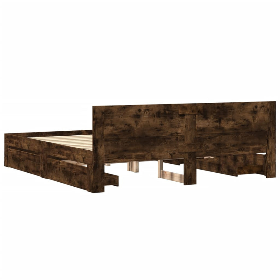 Bedframe Met Hoofdeinde Bewerkt Hout 180 x 200 cm Gerookt eiken