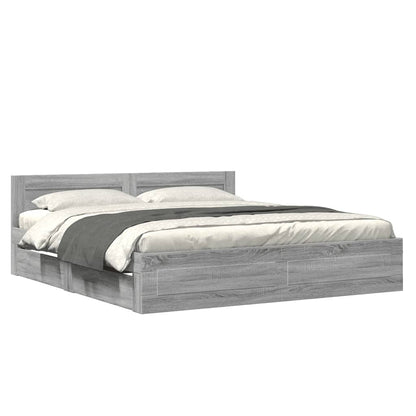 Bedframe Met Hoofdeinde Bewerkt Hout 180 x 200 cm Grijs sonoma