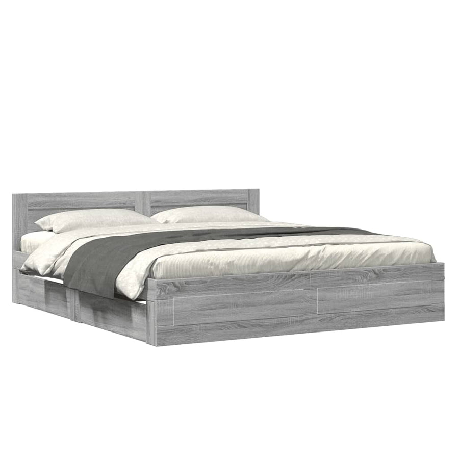 Bedframe Met Hoofdeinde Bewerkt Hout 180 x 200 cm Grijs sonoma