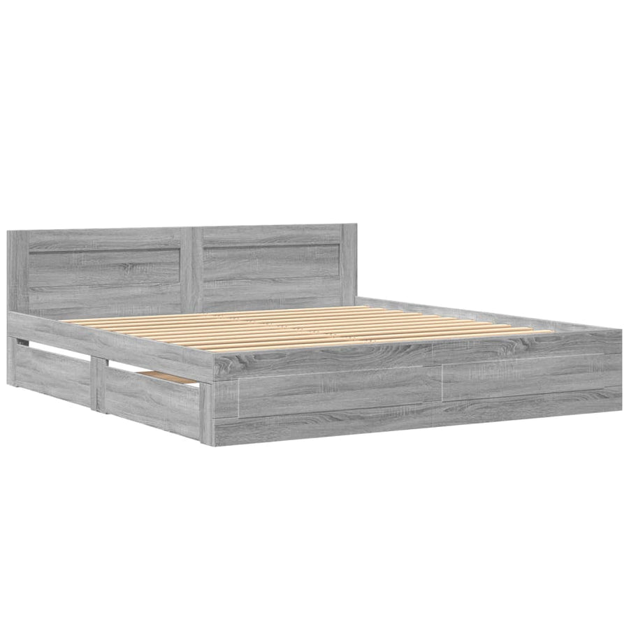 Bedframe Met Hoofdeinde Bewerkt Hout 180 x 200 cm Grijs sonoma