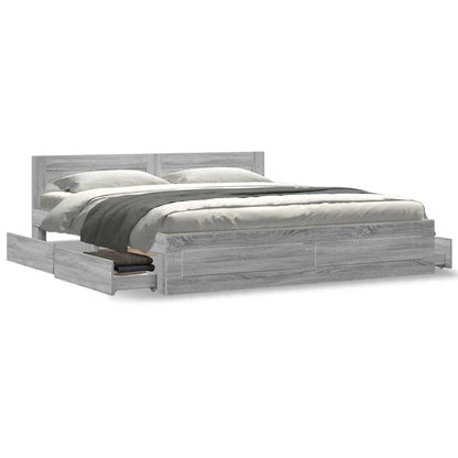 Bedframe Met Hoofdeinde Bewerkt Hout 180 x 200 cm Grijs sonoma