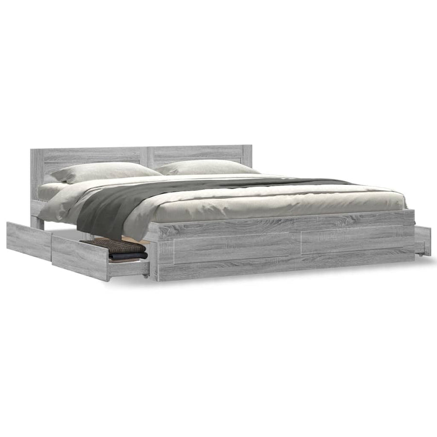 Bedframe Met Hoofdeinde Bewerkt Hout 180 x 200 cm Grijs sonoma