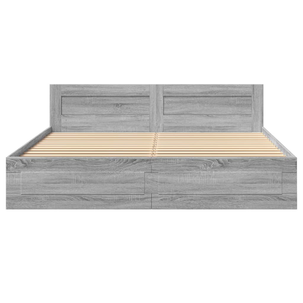 Bedframe Met Hoofdeinde Bewerkt Hout 180 x 200 cm Grijs sonoma