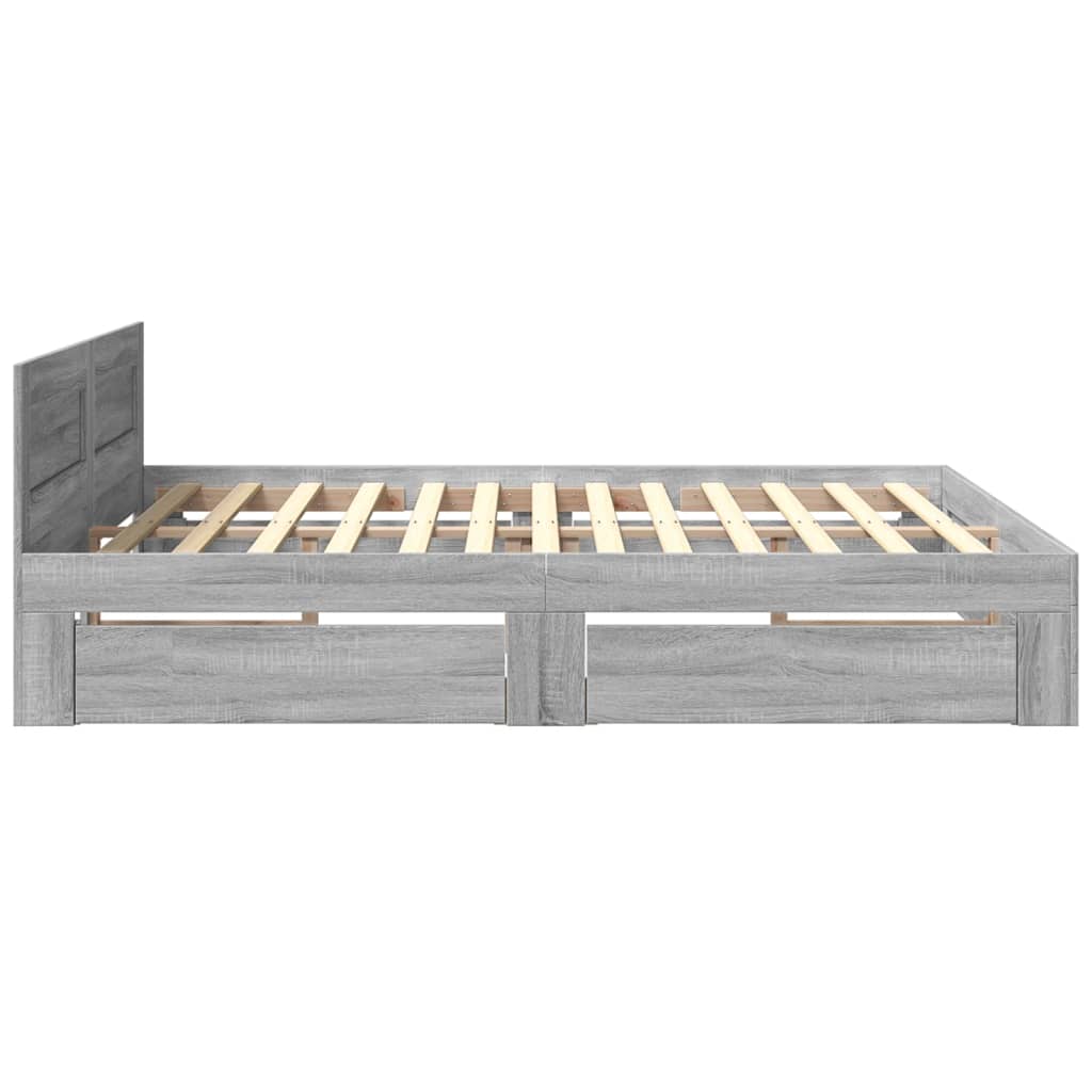 Bedframe Met Hoofdeinde Bewerkt Hout 180 x 200 cm Grijs sonoma