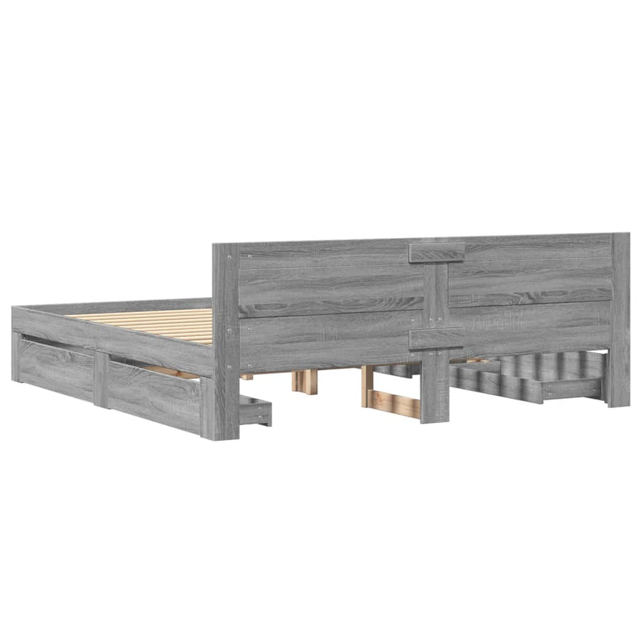 Bedframe Met Hoofdeinde Bewerkt Hout 180 x 200 cm Grijs sonoma