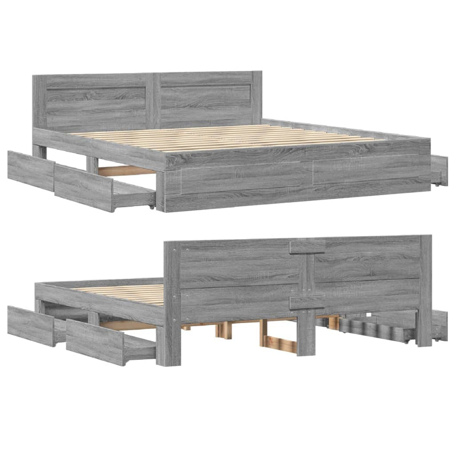 Bedframe Met Hoofdeinde Bewerkt Hout 180 x 200 cm Grijs sonoma