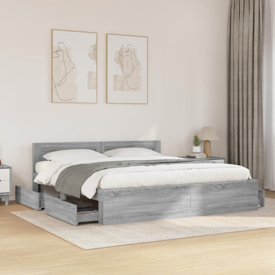 Bedframe Met Hoofdeinde Bewerkt Hout 180 x 200 cm Grijs sonoma