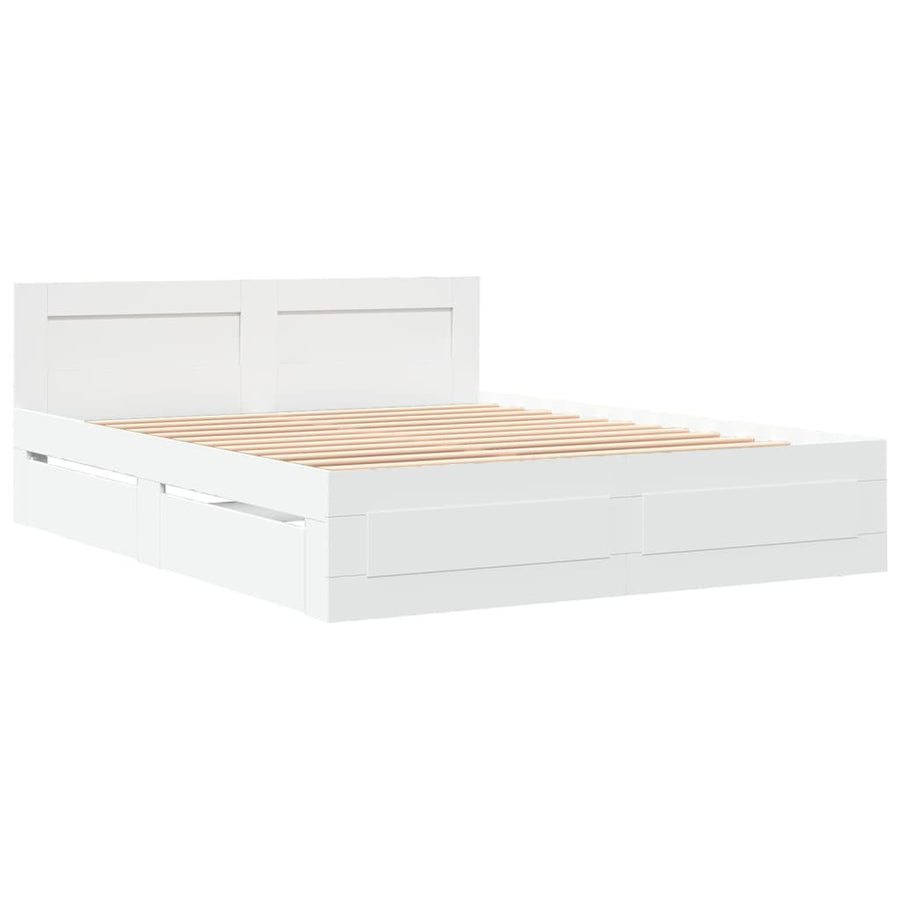 Bedframe met hoofdbord bewerkt hout wit 160x200 cm