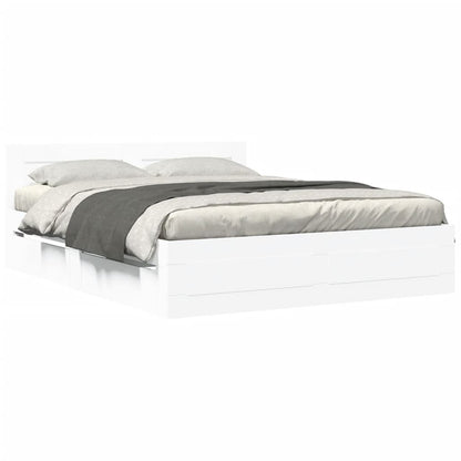 Bedframe met hoofdbord bewerkt hout wit 160x200 cm