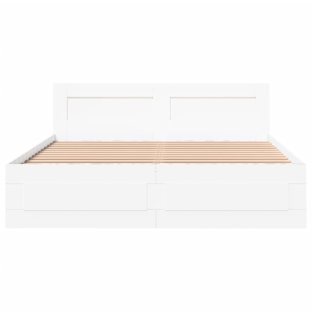 Bedframe met hoofdbord bewerkt hout wit 160x200 cm