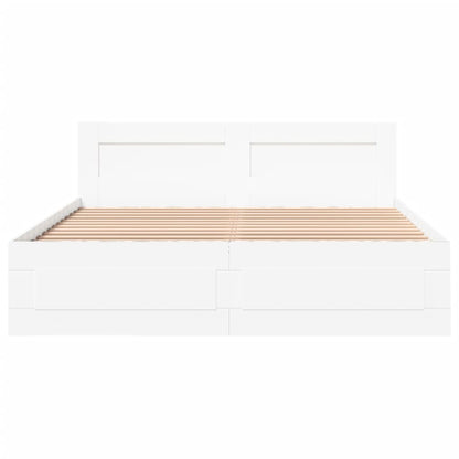 Bedframe met hoofdbord bewerkt hout wit 160x200 cm