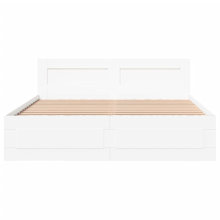Bedframe met hoofdbord bewerkt hout wit 160x200 cm