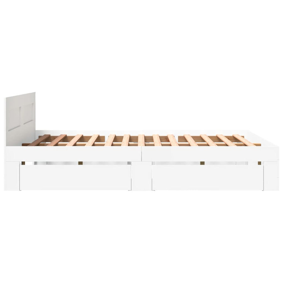 Bedframe met hoofdbord bewerkt hout wit 160x200 cm