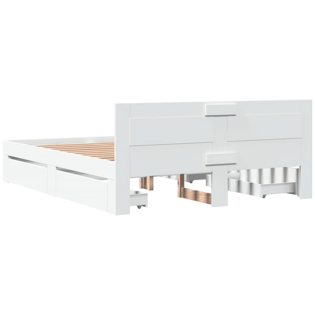 Bedframe met hoofdbord bewerkt hout wit 160x200 cm