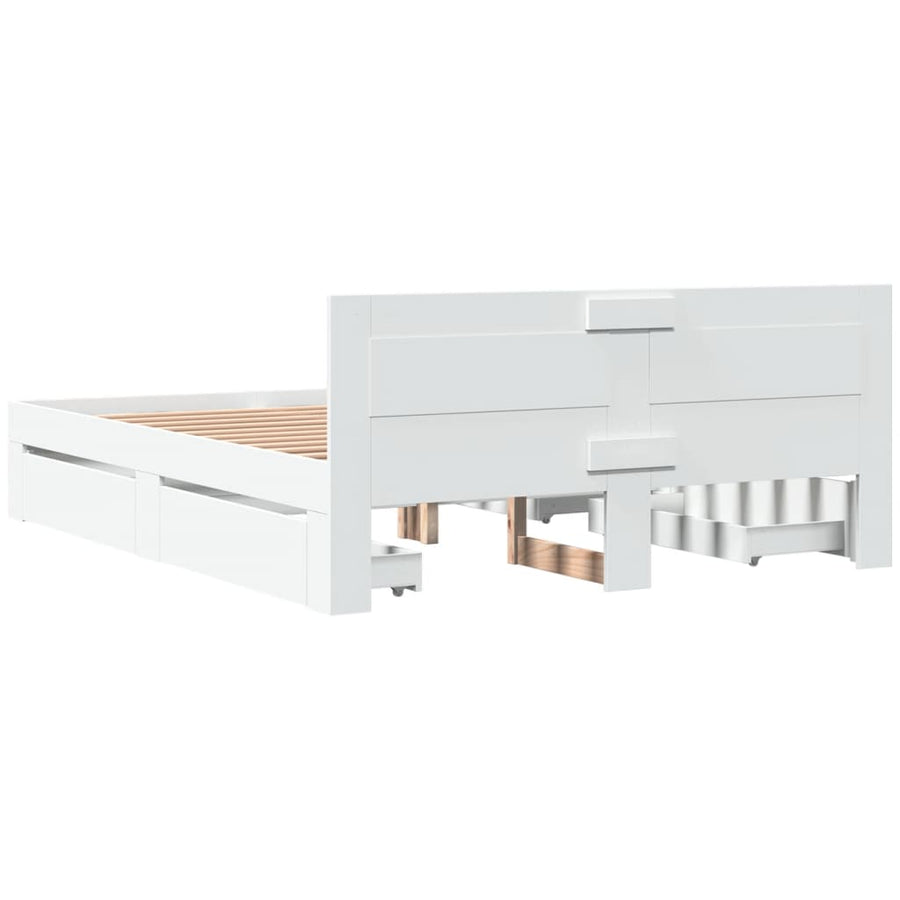 Bedframe met hoofdbord bewerkt hout wit 160x200 cm