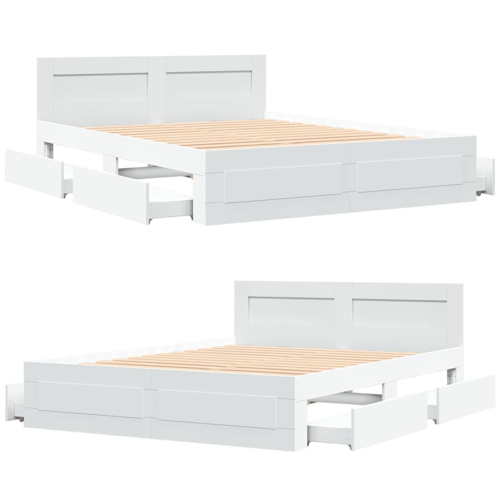Bedframe met hoofdbord bewerkt hout wit 160x200 cm