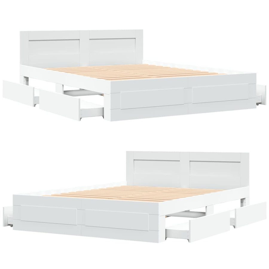 Bedframe met hoofdbord bewerkt hout wit 160x200 cm