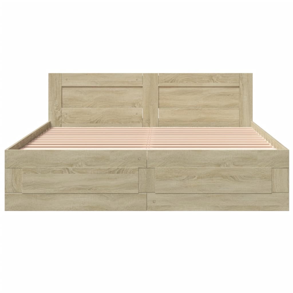 Bedframe met hoofdbord sonoma eikenkleurig 160x200 cm
