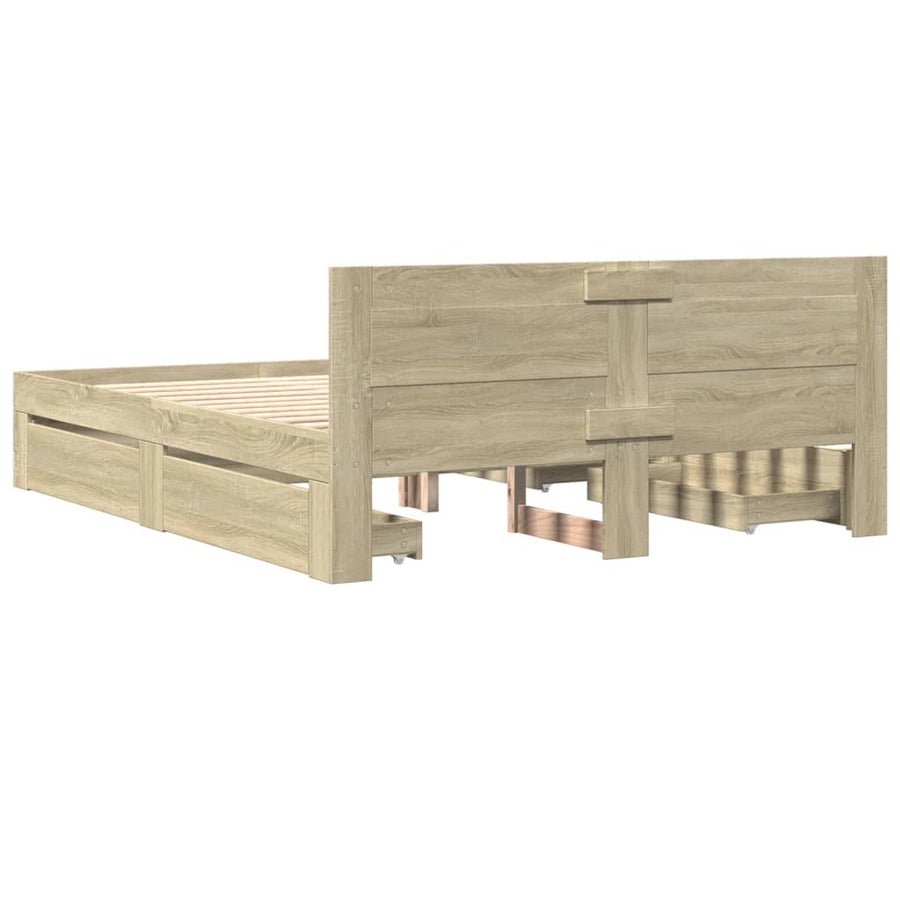 Bedframe met hoofdbord sonoma eikenkleurig 160x200 cm