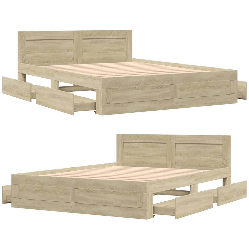 Bedframe met hoofdbord sonoma eikenkleurig 160x200 cm
