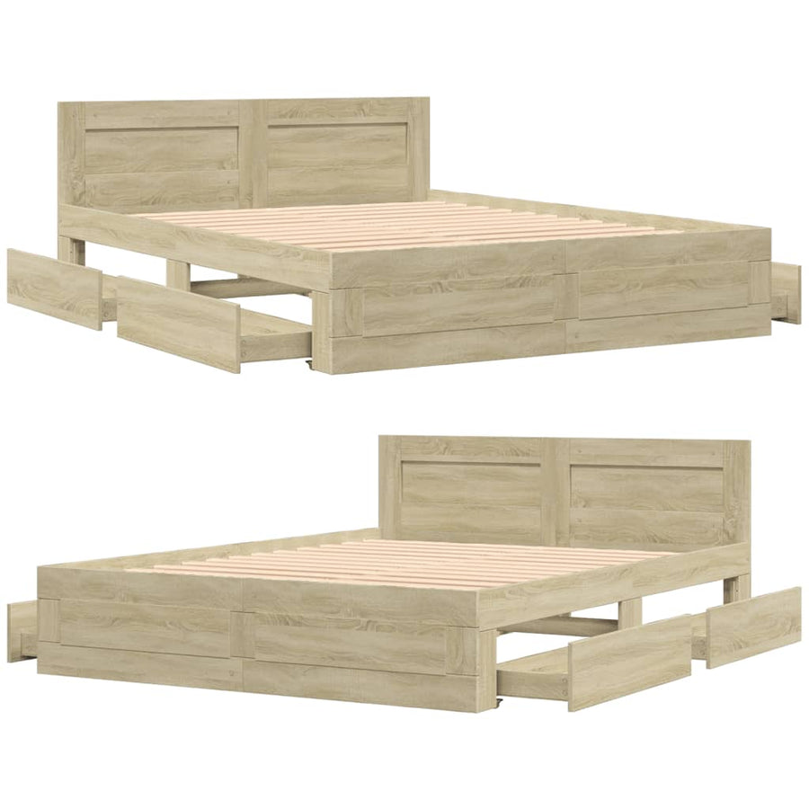 Bedframe met hoofdbord sonoma eikenkleurig 160x200 cm
