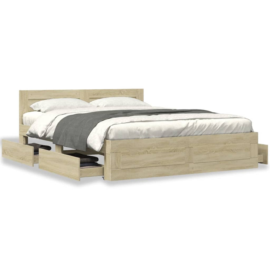 Bedframe met hoofdbord sonoma eikenkleurig 160x200 cm