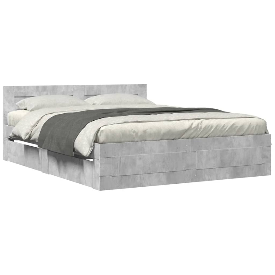 Bedframe met hoofdeinde bewerkt hout betongrijs 160x200 cm