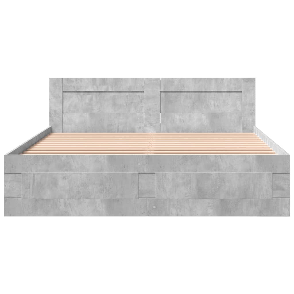 Bedframe met hoofdeinde bewerkt hout betongrijs 160x200 cm