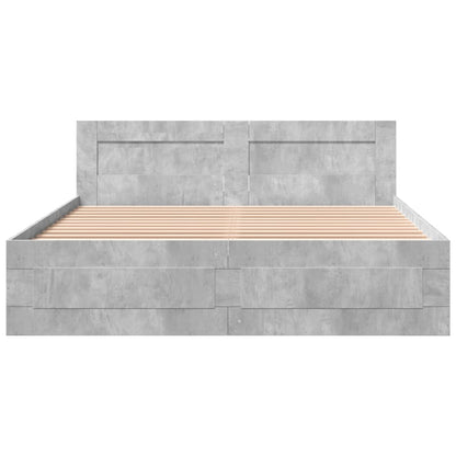 Bedframe met hoofdeinde bewerkt hout betongrijs 160x200 cm