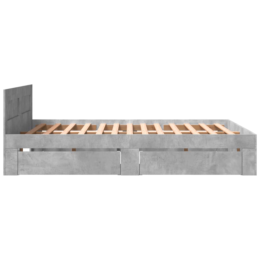Bedframe met hoofdeinde bewerkt hout betongrijs 160x200 cm