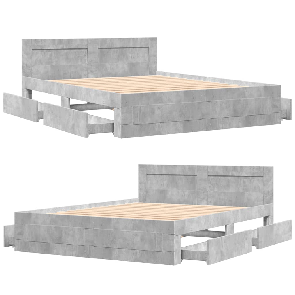 Bedframe met hoofdeinde bewerkt hout betongrijs 160x200 cm