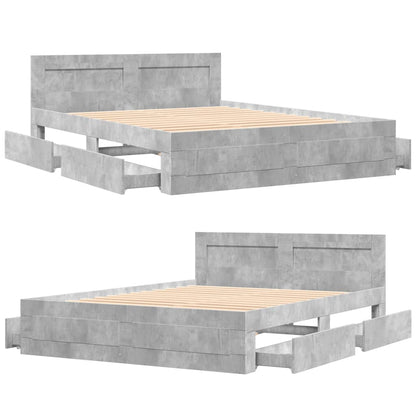 Bedframe met hoofdeinde bewerkt hout betongrijs 160x200 cm