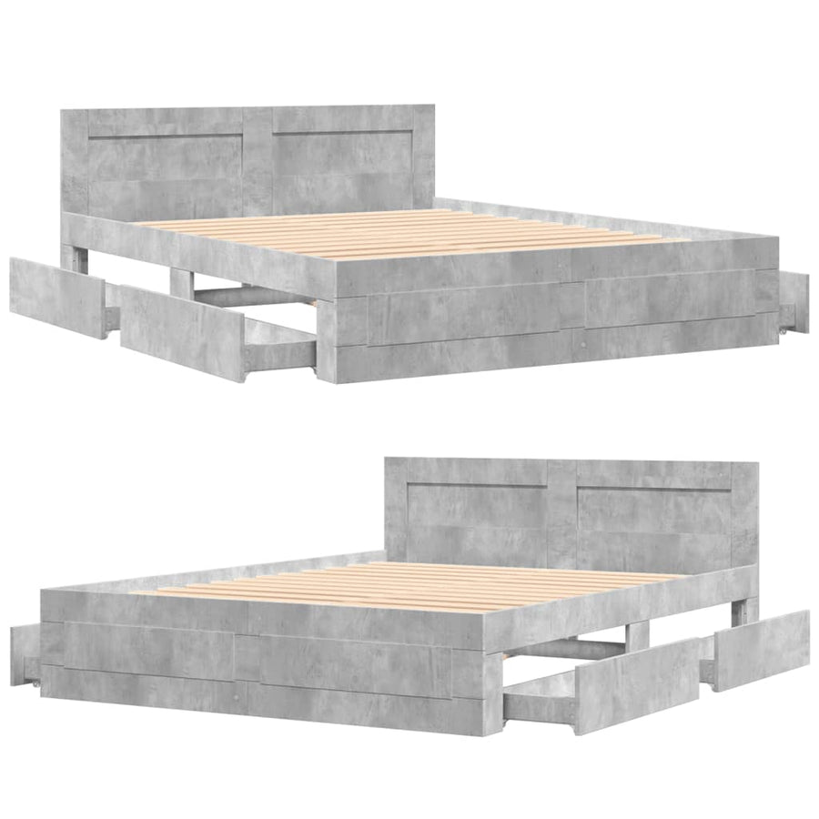 Bedframe met hoofdeinde bewerkt hout betongrijs 160x200 cm
