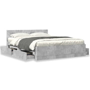 Bed frame with headboard carved wood concrete gray 160x200 cm