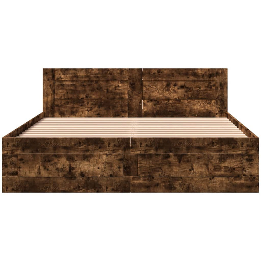 Bedframe met hoofdeinde bewerkt hout gerookt eiken 160x200 cm