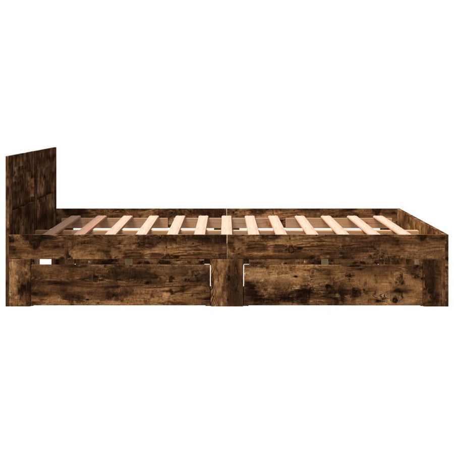 Bedframe met hoofdeinde bewerkt hout gerookt eiken 160x200 cm