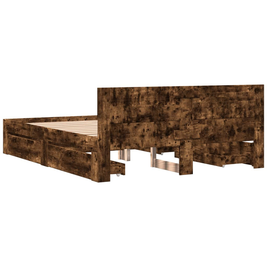 Bedframe met hoofdeinde bewerkt hout gerookt eiken 160x200 cm