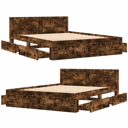 Bedframe met hoofdeinde bewerkt hout gerookt eiken 160x200 cm