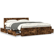 Bed frame with carved headboard smoked oak 160x200 cm