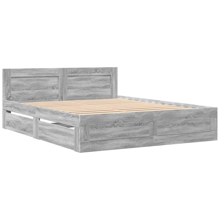 Bedframe met hoofdeinde bewerkt hout grijs sonoma 160x200 cm
